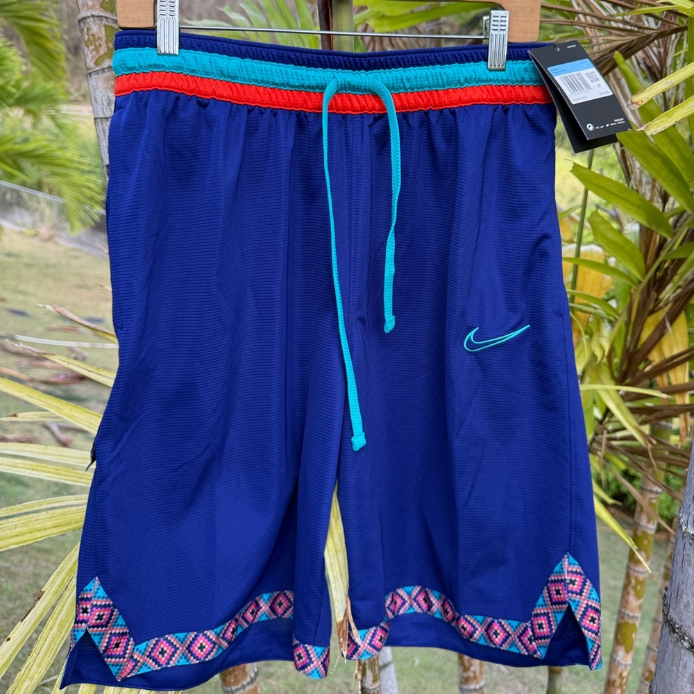 Nike basketball Blue Shorts with Orange and Teal Stripes